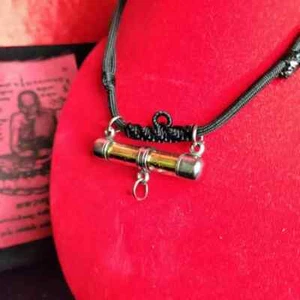 Takrut Gold Plate Phra LP Tuad Pendant Necklace Wat Chang Hai Thai Buddha Amulet - Picture 1 of 3