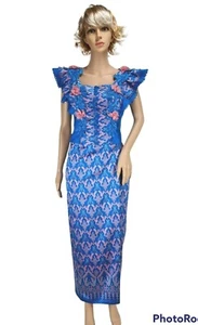 Cambodia Khmer Korean Silk Set Blue Khmer Skirt Women Size M Ruffle Sleeve - Picture 1 of 8