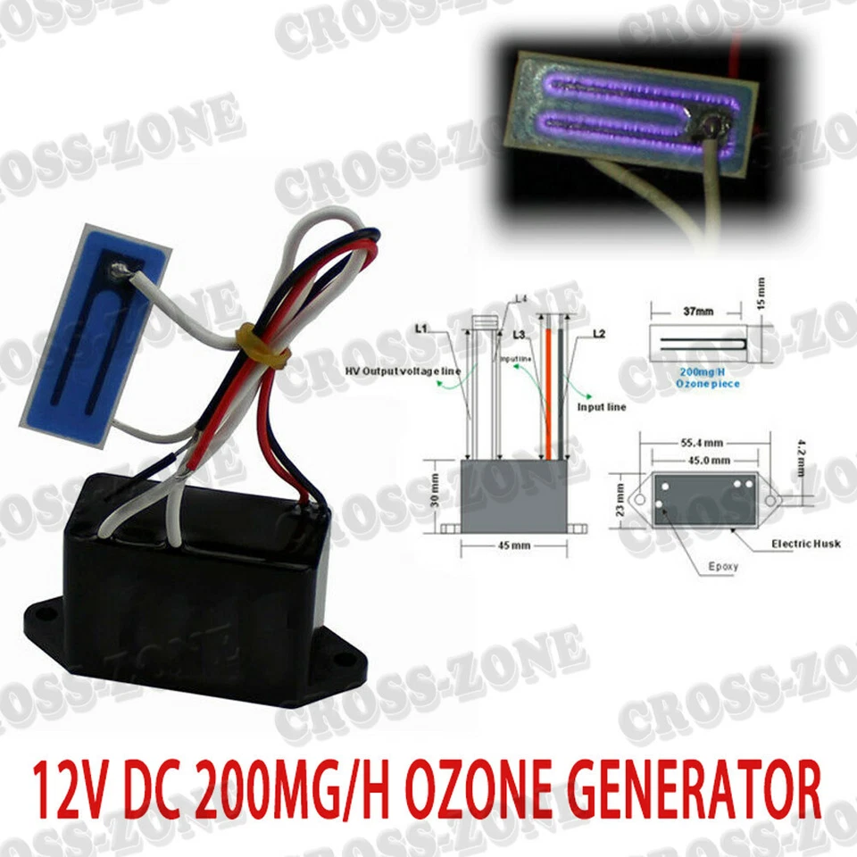 Ozone Generator Kit 12V - 200 mg/hr Bacteria Virus Killer Safe Ceramic Module O3 - Image 1 of 4