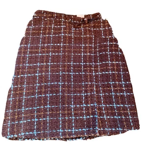 Good Clothes 6 Petite Marrón Azul Ventana Panel Tweed Falda/Cinturón Retro Vintage - Imagen 1 de 7