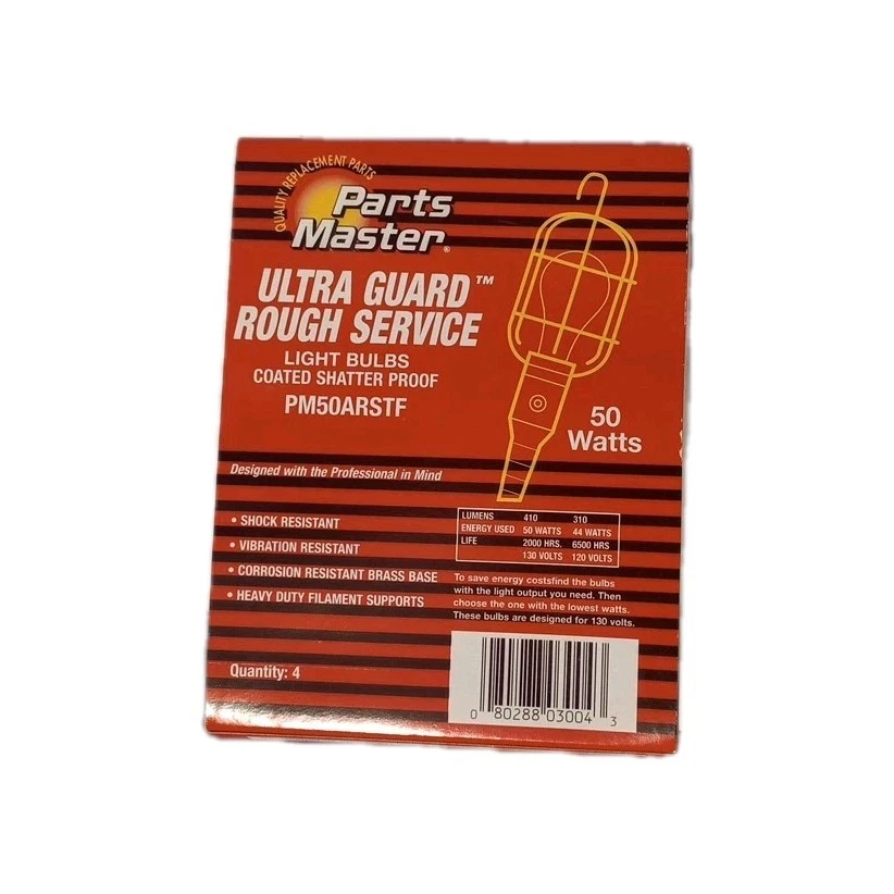 Parts Master 50 Watt Rough Service 4 Bulbs Coated Shatter Proof Ultra Frosted - Image 1 of 4