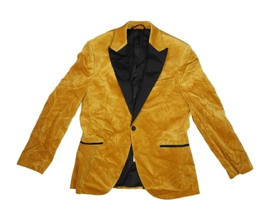 Topman Blazer Mens 42R Mustard Gold Velvet Tuxedo Jacket Slim Fit Peak Lapel - Image 1 of 4