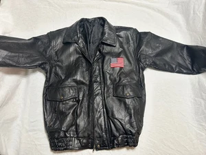 VINTAGE BLACK GENUINE LEATHER MOTORCYCLE JACKET SIZE XL GOD BLESS AMERICA Eagle - Picture 1 of 11