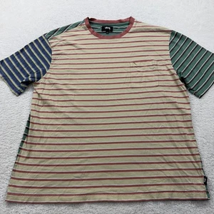 Camiseta Stussy Para Hombres XL Rayas Cuello Redondo Manga Corta Bolsillo Camiseta - Imagen 1 de 8