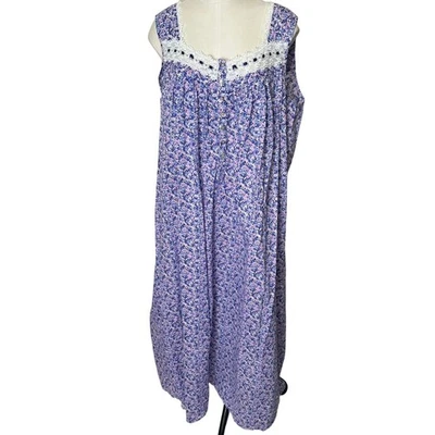 Camisón de algodón con estampado floral Eileen West XL encaje ribete botón delantero cottagecore Foto 1 de 4