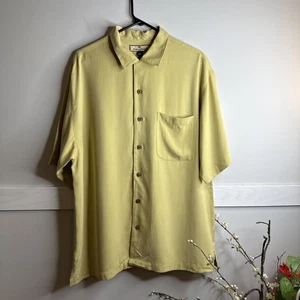 Tommy Bahama Hawaiian Shirt Medium Green Silk Cuban Camp Button Up - Picture 1 of 8