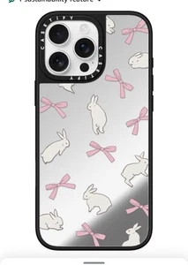 CASETiFY iPhone 16 Pro Max Rabbit Ribbon Silver On Black Phone Case- Brand New! - Photo 1 sur 3