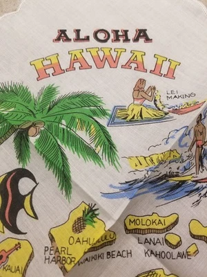 Pañuelo de recuerdo vintage Hankie HAWAII mapa de viajes estatal sitios pañuelo Hanky Hankie Foto 1 de 4