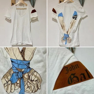 John Galliano Vintage 2005 Collection Hand Rebel Bondage White Tee Top Size M - Bild 1 von 10