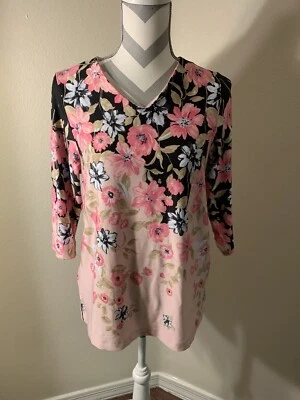 BON WORTH Women’s Pink And Black Floral Blouse Shirt Top Size XSP - Изображение 1 из 4