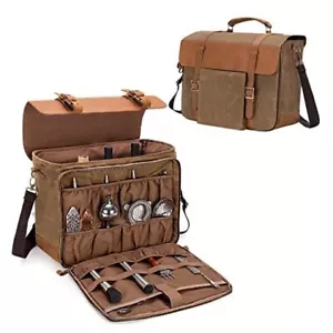 Portable Bartender Bag for Bar Kits, Vintage Genuine Leather Waxed Canvas - Picture 1 of 8
