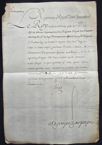 LOUIS XV - ROYAL FURLOUGH FOR A CAPTAIN OF THE REGIMENT ROYAL DES CRAVATES 1751 - Picture 1 of 10