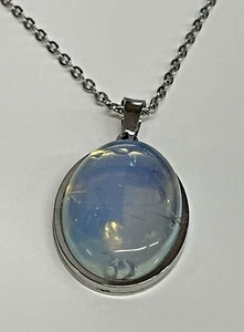 OPAL Oval Gemstone Silver Necklace 24” Chain ALL Stainless New 20% OFF - Picture 1 of 8