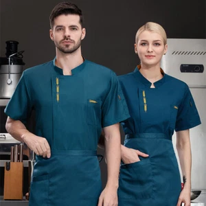 Chef Uniform Kitchen Jacket Coat Short Sleeved Summer Breathable Cooking Top - Picture 1 of 33