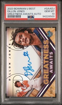 PSA 10 - DILLON JONES #/75 Auto ON CARD - 2023 Bowman U Best Greatness Awaits RC - Image 1 of 2