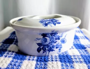 Apilco France Covered Casserole Oval Bakeware with Cover #4 - Blue Flowers - Picture 1 of 11