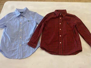 Polo Ralph Lauren Cotton Button Down Blue/Red Plaid Shirts Boys Size 5 Lot Of 2 - Picture 1 of 11