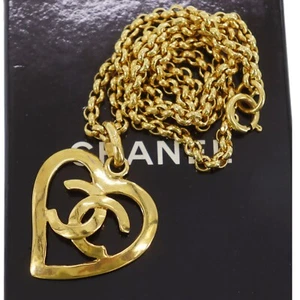 CHANEL CC Logos Heart Used Necklace Pendant Gold-Plated 95P Vintage #CE734 S - Picture 1 of 17