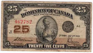 Billete de 25 centavos Dominio de Canadá 1923 - McCavour/Saunders - 462782 - fino - Imagen 1 de 2