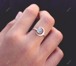 Natural Moonstone Band Ring 925 Sterling Silver Elegant Wedding Gift for Her - Picture 1 of 9
