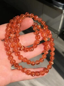 6.9mm Natural Golden Strawberry Sunstone Quartz Crystal Stretch Beads Bracelet - Picture 1 of 2