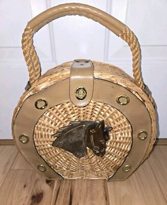 Vtg. Marcus Brothers Miami Wicker Box Purse Horse Hong Kong 1950s Equestrian  - Picture 1 of 12