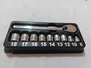 Snap On *sehr guter Zustand* 10-teiliges 3/8 Zoll 6-Punkt metrisches Flankenantrieb ® flaches Profil-Set 210RAFMA - Bild 1 von 10