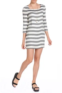 Mango Grey & White Striped Mini Dress - BNWT - UK SIze 6 RRP £45 - Picture 1 of 2