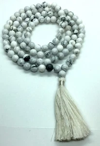 White howlite mala necklace 108 mala hand knotted necklace yoga jewelry 108 Bead - Picture 1 of 4