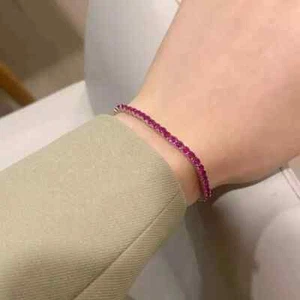 3MM Round Cut Pink Ruby Lab Created Tennis Bracelet 14K White Gold Plated 7" in - Picture 1 of 4