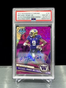 2023 MICHAEL PENIX JR RC - Bowman U - Mini diamante fucsia (PSA 8 Auto 10) /150 - Foto 1 di 3