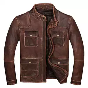 Herren Biker Cafe Racer Vintage Motorrad Distressed braun Rindslederjacke - Bild 1 von 7