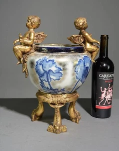 BLUE & WHITE PORCELAIN CENTER BOWL WITH CHERUBS - Picture 1 of 4