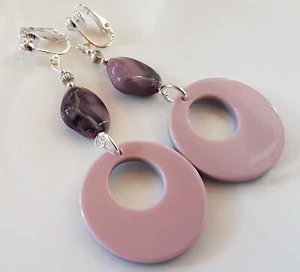 OHRCLIPS CLIPS VERSILBERT CREOLEN  KUNSTSTOFF ROSA GRAU - Bild 1 von 2