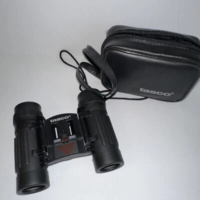 Vintage Tasco 165RB Black Compact Folding Binoculars 8 x 21 Case - Image 1 of 4