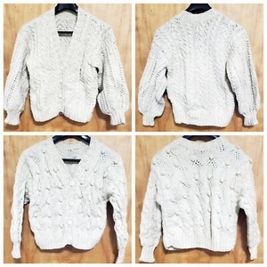 HANDMADE KNITTING WHITE GIRL SWEATER CARDIGAN - Picture 1 of 7