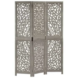 vidaXL 3tlg. Raumteiler Handgeschnitzt Grau 120×165cm Mango Massivholz - Bild 1 von 7