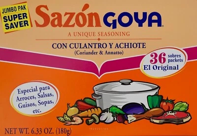 Tempero Sazon Goya Con Culantro Y Achiote coentro e urucum, 36 pacotes - Imagem 1 de 3