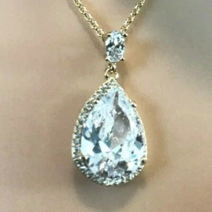 New Stunning Austrian Pear Shape A+++ Crystal Gold and Diamond Link 18'' Chain - Picture 1 of 2