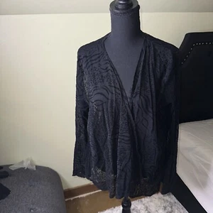 Sheer Black Chicos  Cardigan Animal Print  S 2, Summer, Cover Up, Classic , Art - Picture 1 of 5