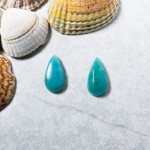 Paar Larimar Blau Grün Birne Edelstein Cabochons Blau Grün 16x8mm EO-324 - Bild 1 von 1