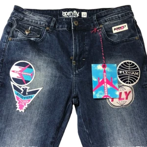 Jeans BORN FLY Cloud Hoppers Azul Oscuro Lavado a la Piedra Denim Hombres 32 x 30 Nuevos con Etiquetas $88 - Imagen 1 de 5