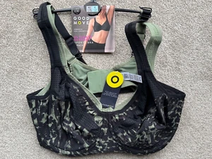 BNWT M & S GOODMOVE 2 X GREEN & BLACK CAMO UNDERWIRED SPORTS BRAS - SIZE 42C!! - Picture 1 of 7