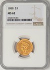 1888 $3 Gold Indian MS62 NGC 948664-1