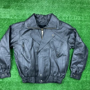 Oscar Piel Perfect Leather Jacket Coat Men S  Black USA  Motorcycle Bomber A 553 - Picture 1 of 12