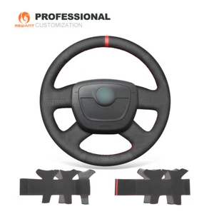 MEWANT DIY Black Suede Steering Wheel Cover for Skoda Octavia Superb Fabia Yeti - Picture 1 of 10