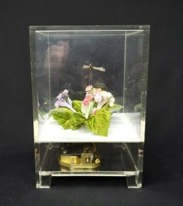 Vintage Floral Musical Wind-Up Animated with Butterflies in Acrylic Case  Works! - Picture 1 of 7