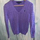 Polo Ralph Lauren Cable Knit Sweater Womens Medium Purple Navy  Pony Cotton