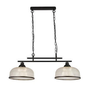 Lampadario Rustico-Country Highworth Acciaio Nero Vetro Trasparente 2 Luci E27 - Foto 1 di 4