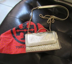 TORY BURCH METALLIC GOLD SMALL FLEMING CONVERTIBLE MICRO SHOULDER BAG - Picture 1 of 7